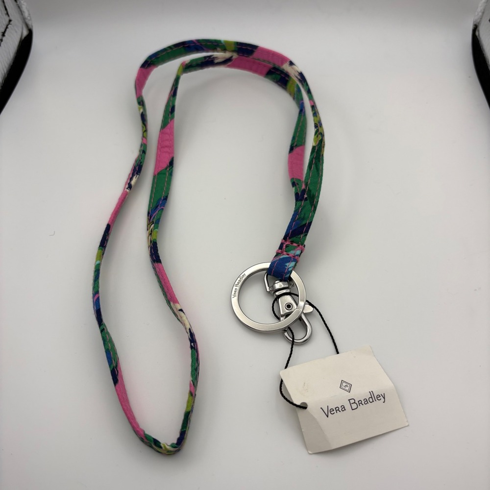 NWT Vera Bradley Tropical Paradise Lanyard Keychain ID Badge Holder Floral